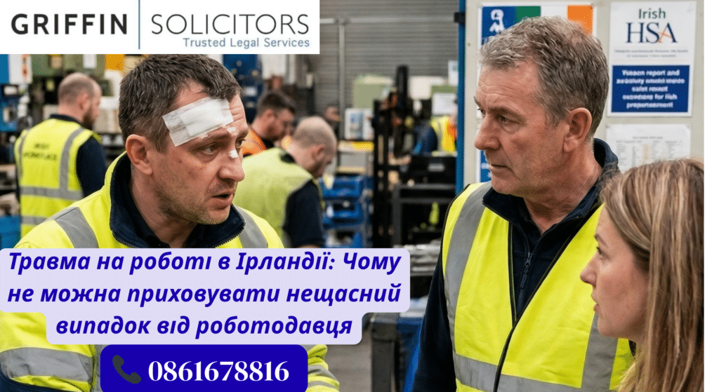 Травма на роботі в Ірландії: Чому не можна приховувати нещасний випадок від роботодавця